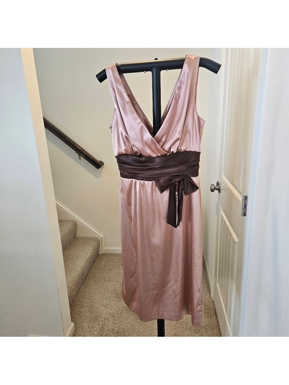 Eliza J Women's Stunning Light Bronze & Brown Satin Sleeveless Dress, Size 6
